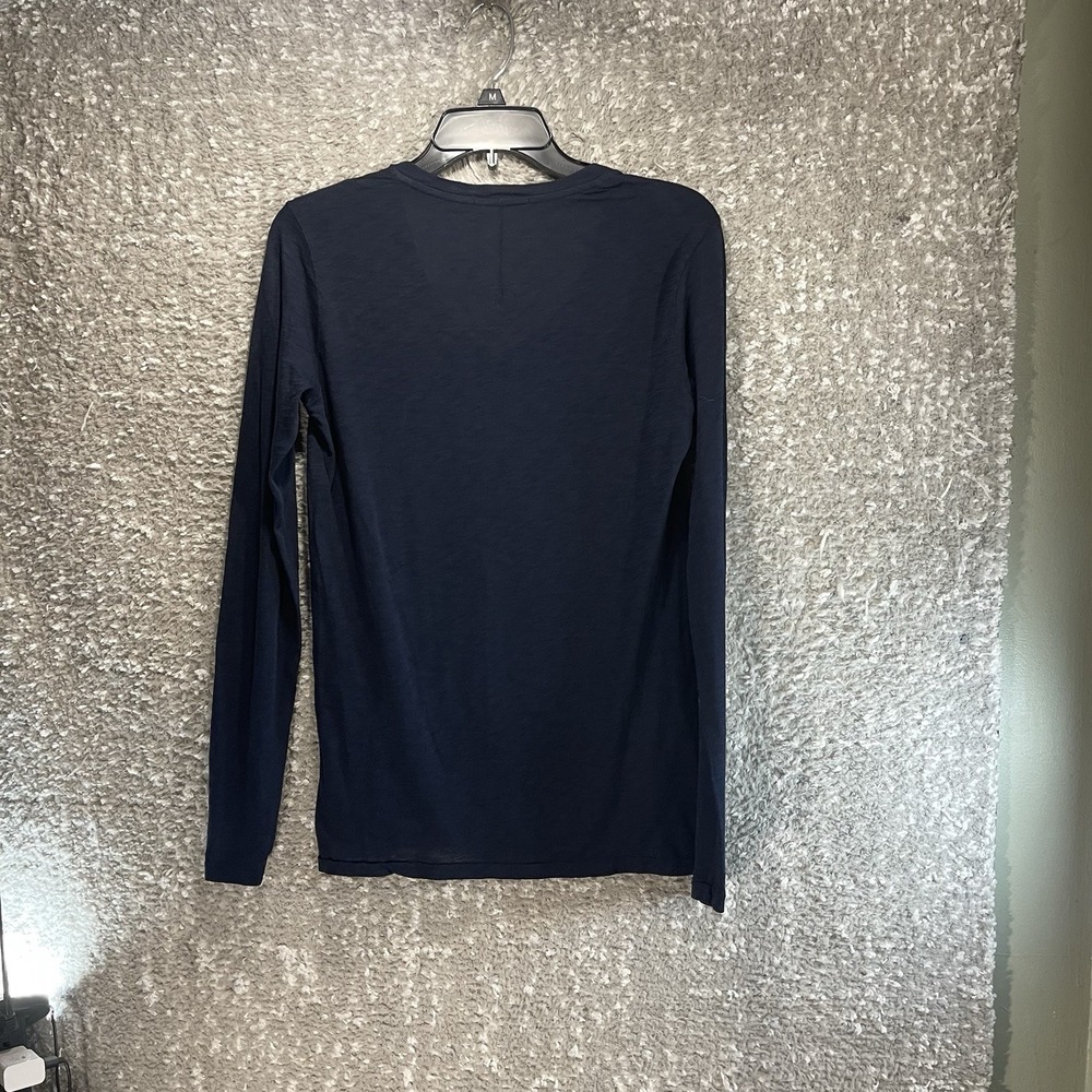 Stateside Supima Cotton Long Sleeve Solid V Neck T-Shirt Navy Preppy Casual - Picture 2 of 8